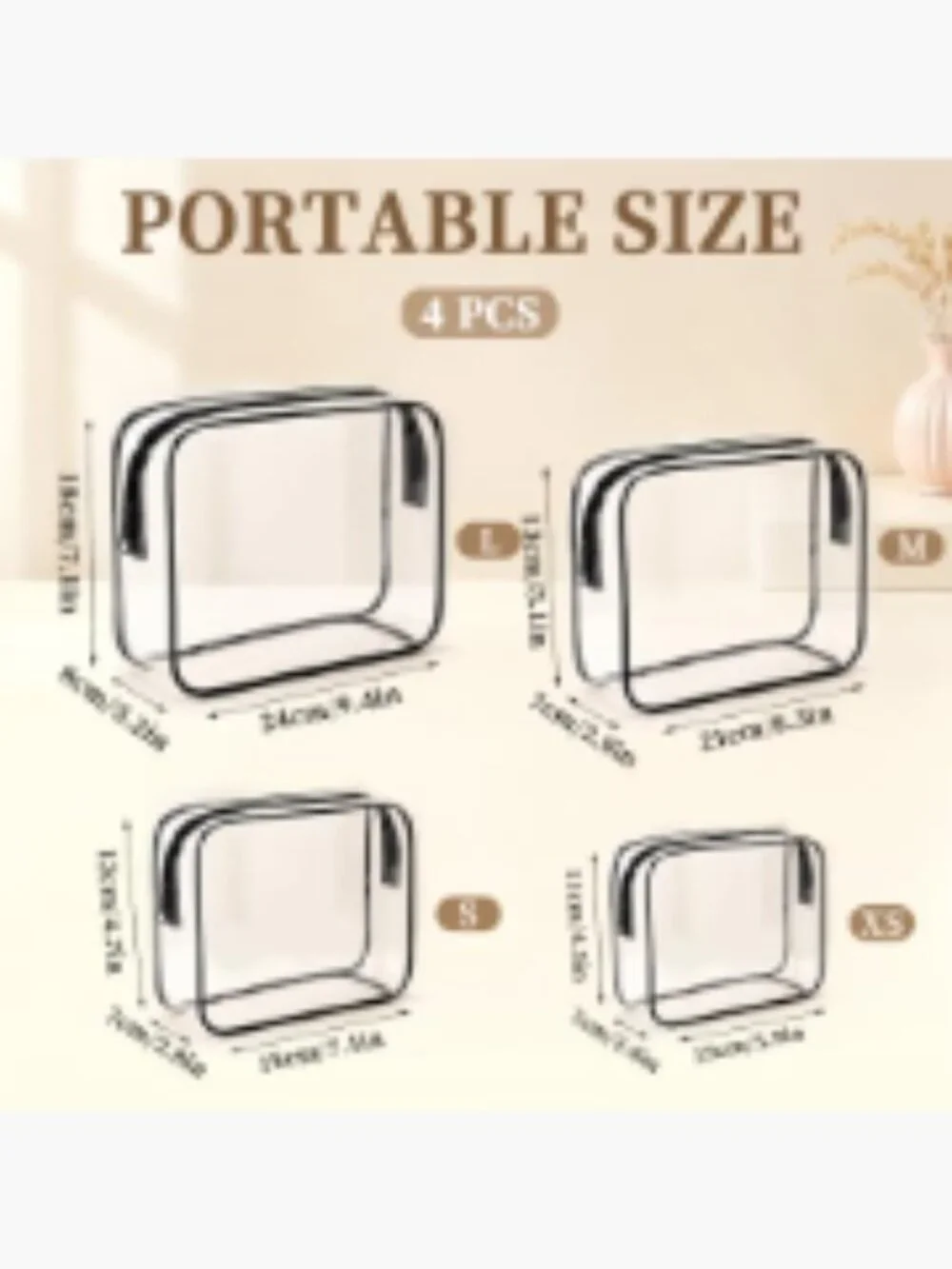 TSA Approved Clear Makeup Bag Set of 4 Waterproof PVC Travel Cosmetic Pouch